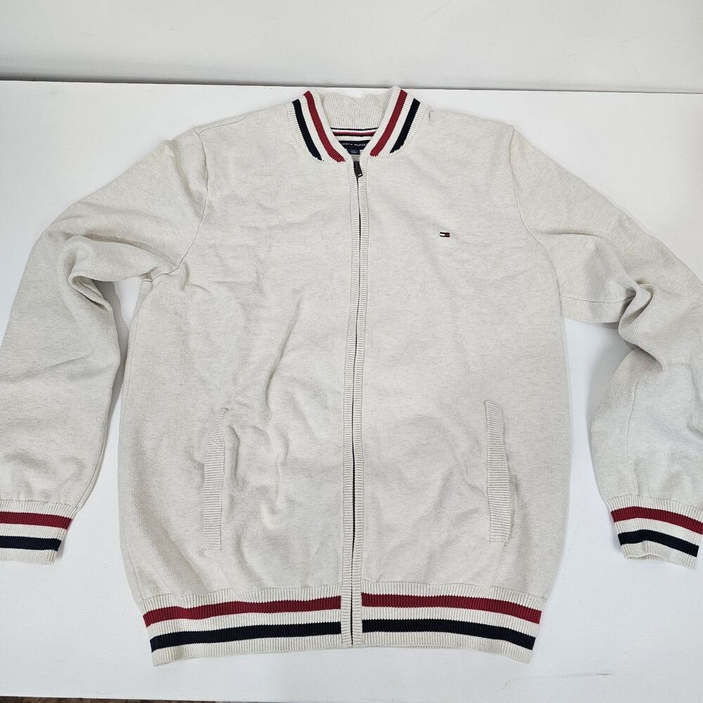 Tommy Hilfiger Zip Up Knit Jacket Mens Varsity Preppy Grandpa Core Size Large